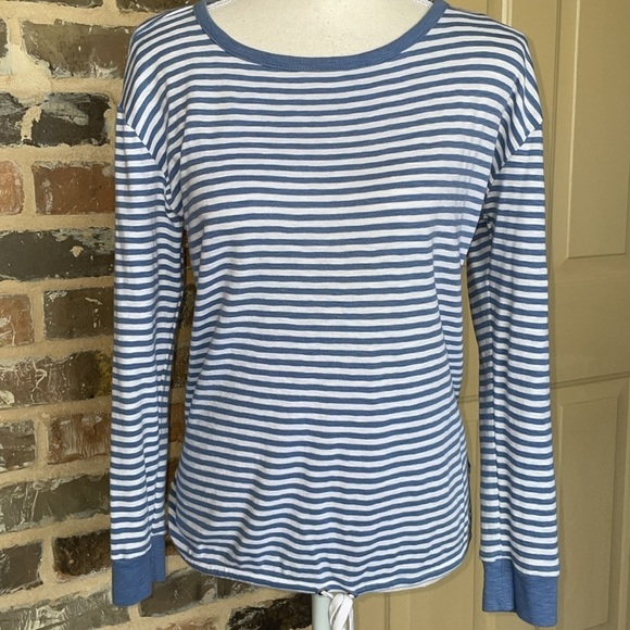 Jones New York Blue Stripe Long Sleeve Drawstring Waist Crewneck Top Tee Sz M - Picture 4 of 14